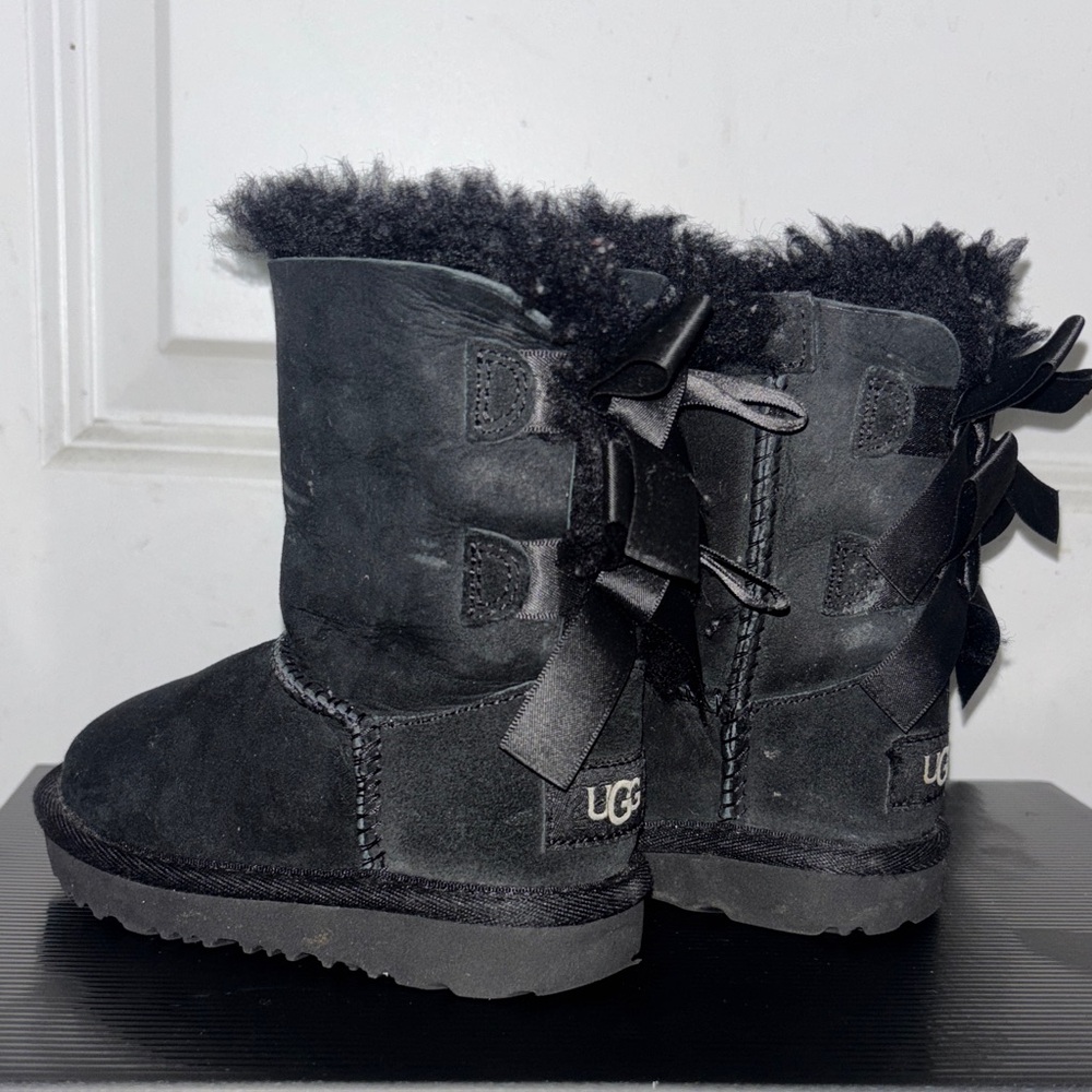 UGG Black Boots with Ribbon Accents